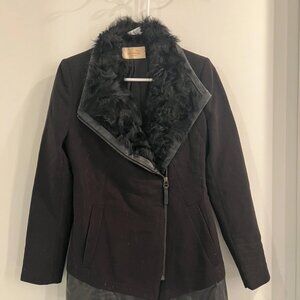 Mind Bridge Mixed-Media Zip Jacket Black Size S - Korean Business Casual Wool